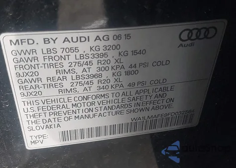 2015 Audi Q7 3.0 Tdi Premium z USA, uszkodzony, nr VIN WA1LMAFE9FD032564